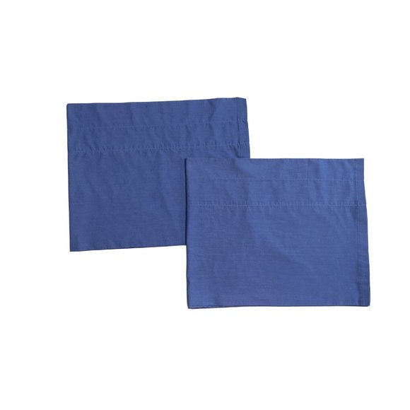 2 Vintage Blue Solid Cloth Valances Short Curtains Pair Cotton Window Treatments